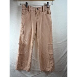 Justice Girls Tan Cargo Pants Cotton Denim Utility Trousers Size 7 wide leg‎